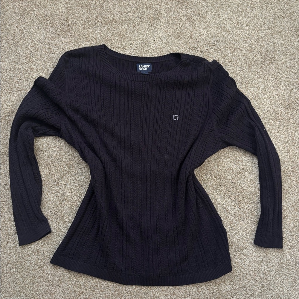 Chase Bank Lands' End Navy Cable Knit Sweater